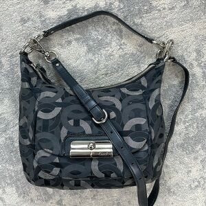 Coach Kristin Hobo Bag Purse Chain Link Op Art Signature Metallic 2 Way 18787